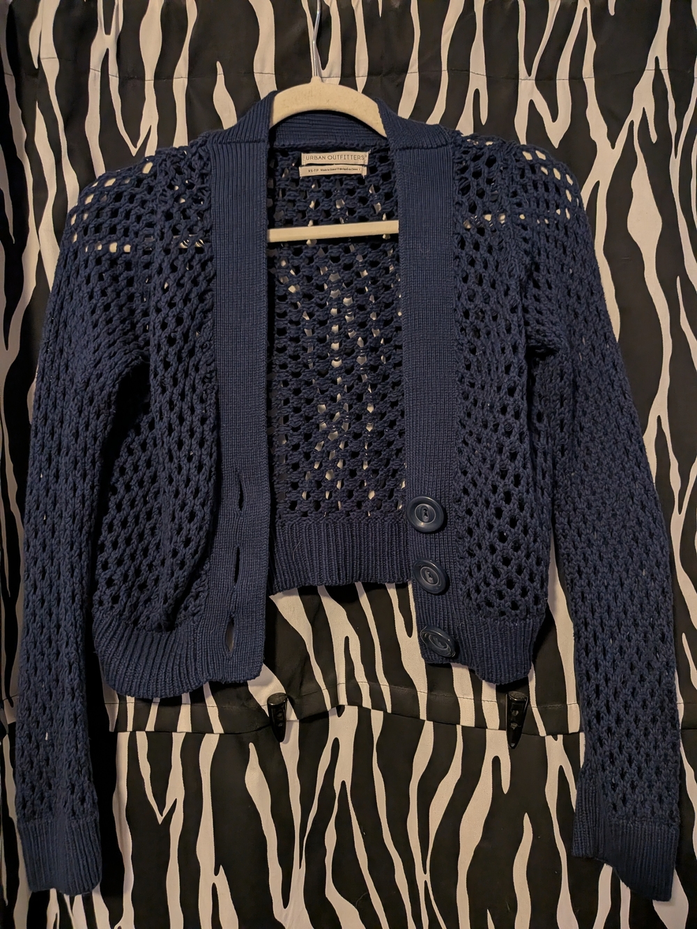 Urban Outfitters Navy Open-Weave Cropped Cardigan
